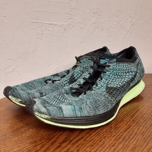 Nike Flyknit Racer Shoes Mens 13 Blue Lagoon Gecko Athletic Running Sneakers